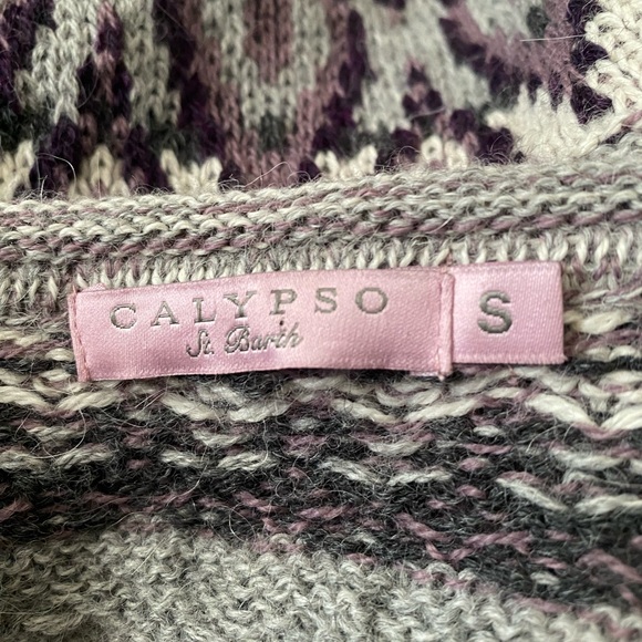 Calypso St. Barth 100% Baby Alpaca Cardigan Sweater Gray Pink Beaded, tassel S - Picture 4 of 16